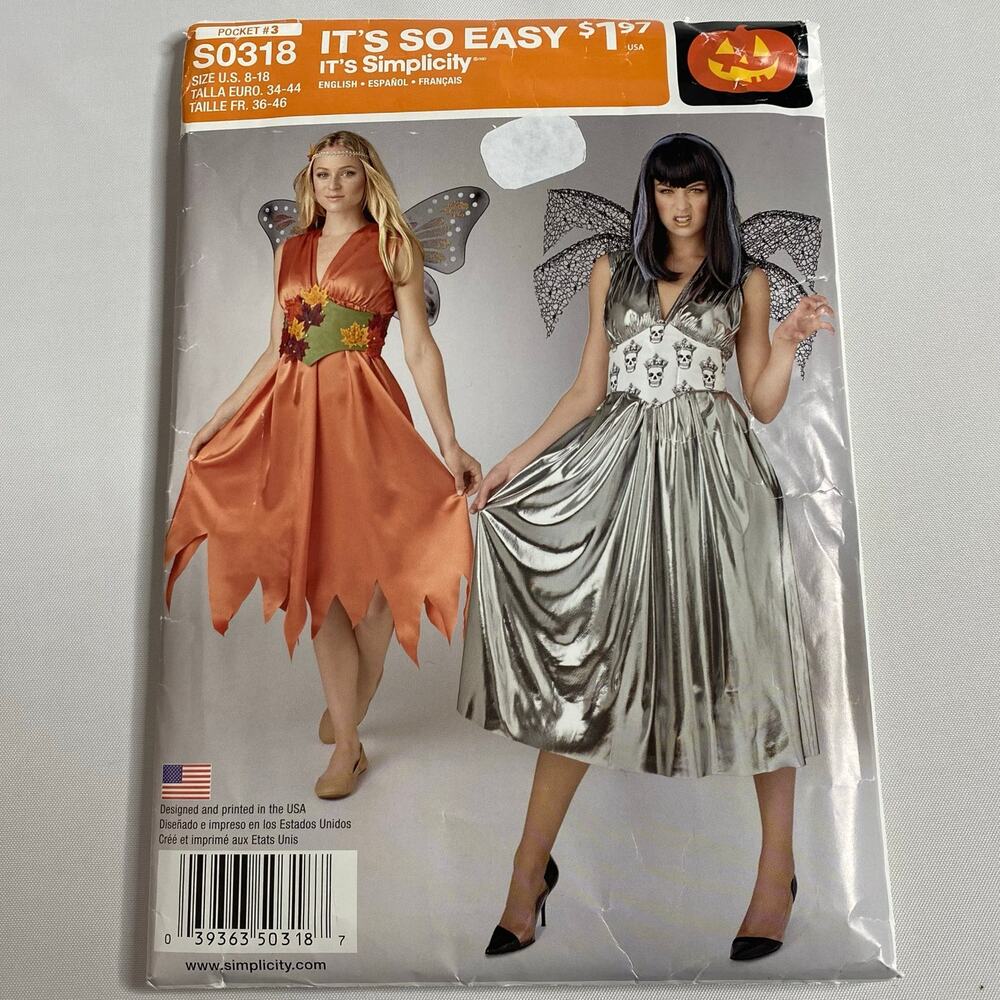 Simplicity Fairy Costume Pattern #S0318 Sprite Nymph Cosplay 8 10 14 16 18 UNCUT